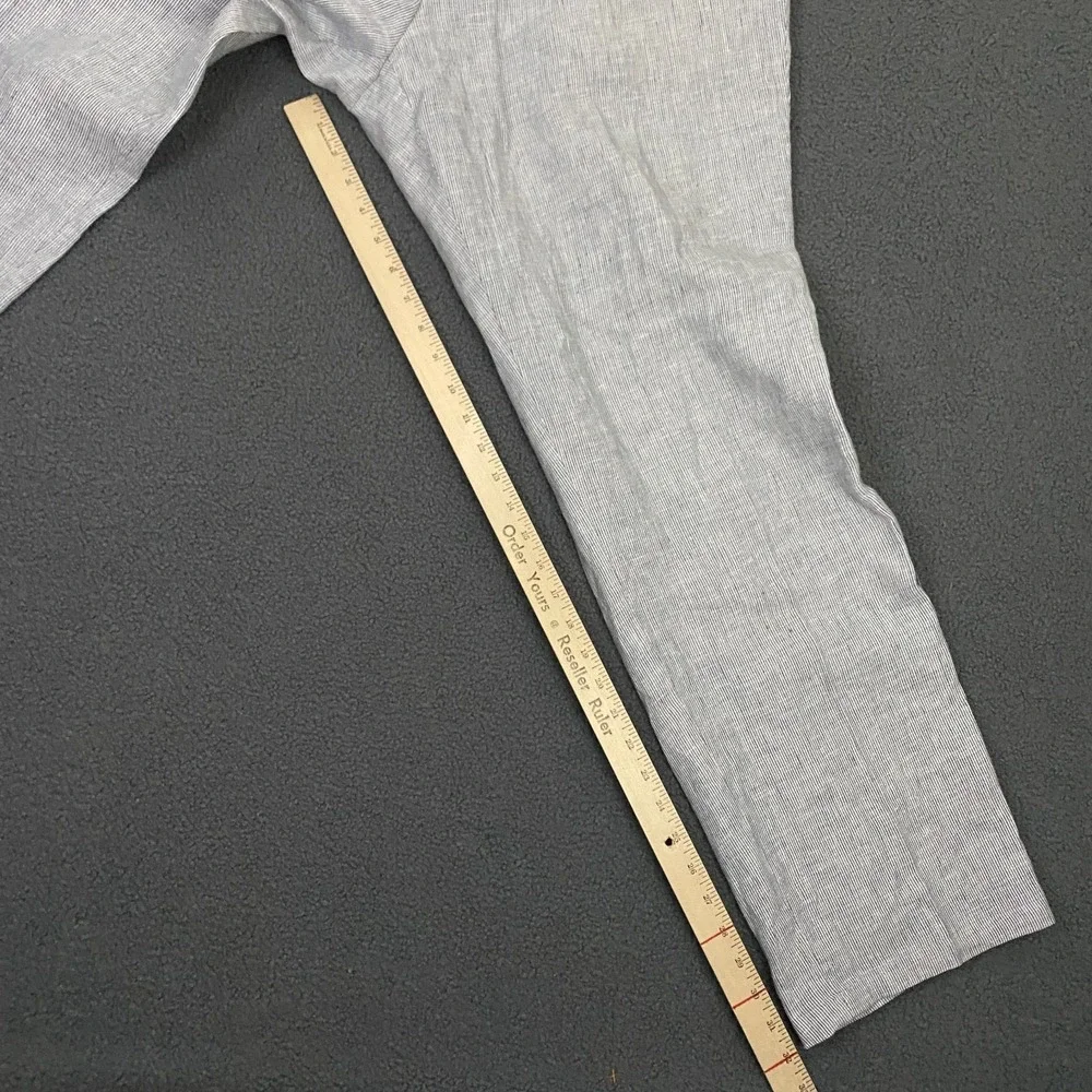 Tasso Elba Linen Dress Pants Mens 38x32 Chambray Stripe Blue White Event Casual